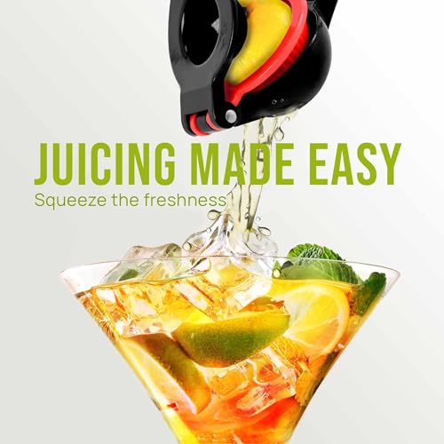 Image of Zulay Kitchen Metal 2-in-1 Lemon Squeezer - Sturdy Max Extraction Hand Juicer Lemon Squeezer Gets Every Last Drop - Easy to Clean Manual Citrus Juicer - Easy-Use Lemon Juicer Squeezer - Black /Red