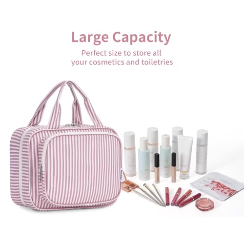 Narwey Bolsa de Aseo Bolsa de Maquillaje de Viaje Organizador de Cosmético Neceser Maquillaje para Mujeres y Niñas (Raya Rosa Polvoriento(Mediano)) - imagen 6