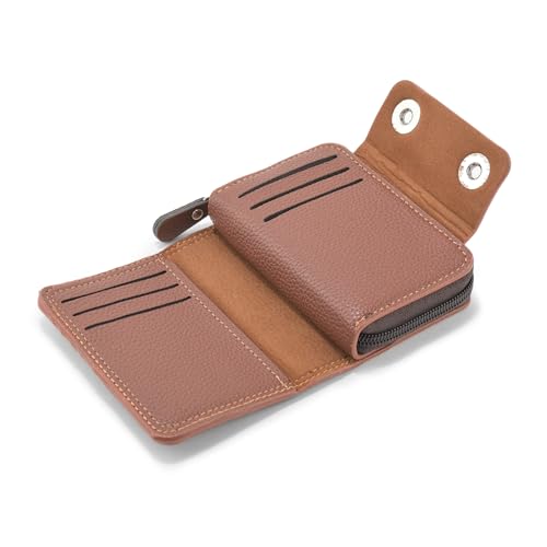 Image of 9 Slot RFID Genuine Leather Credit Debit Card Holder Wallet Money Zipper Coin Purse for Men & Women (Tan)