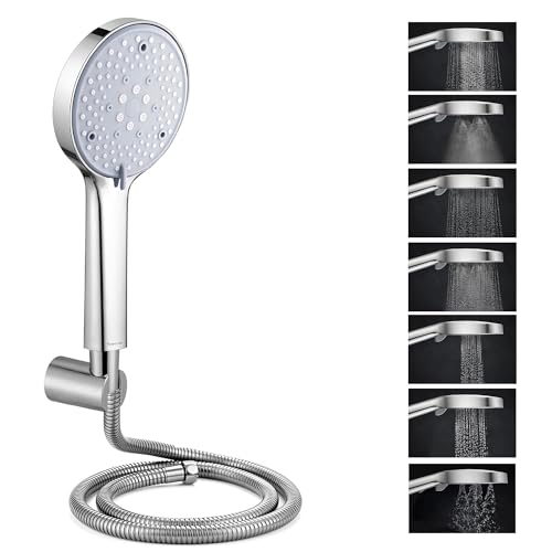 Image of 7-Function ABS Hand Shower for Bathroom | Includes SS-304 Grade 1.5 Meter Flexible Hose & Wall Hook | Chrome Finish | High-Pressure Multi-Mode Shower Head Set (Silver)