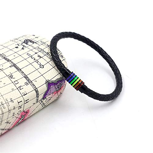 Image of Leather Braided LGBT Rainbow Bangle Bracelet - Gay & Lesbian Pride