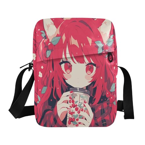 Sweet Cute Cherry Red Anime messenger bag cute Crossbody Bags For Women Womens Fashion Purses Adjustable Strap for Shopping Casual