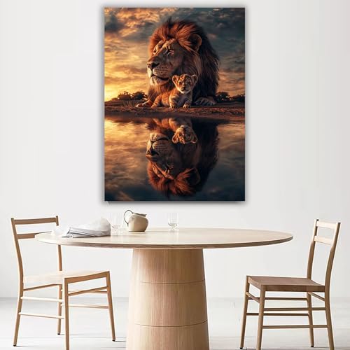 Tableau lion du crépuscule CUDAOO 40x60cm encadré pour salon