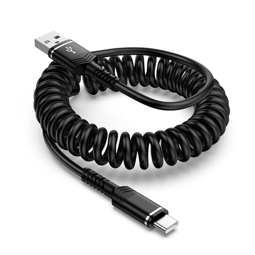 USB to USB C Coiled Cable Fast Charging 6FT, Retractable USB C Car Charger Cable Android Auto Type C Cord for Samsung Galaxy S25 Ultra A17 A16 A56 A36 A15 A55 Pixel 9 8 Pro iPhone 17 16e 16 15 Pro Max