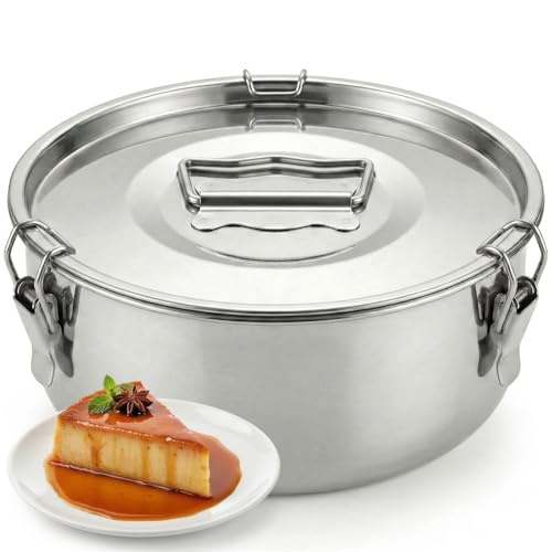 ISAVEDO Flan Mold with Lid - Molde para Flan Quesillera (7.65 x 2.9 in) Stainless Steel Flan Pan - For Baking with Water Bath or Bao Maria - Flanera