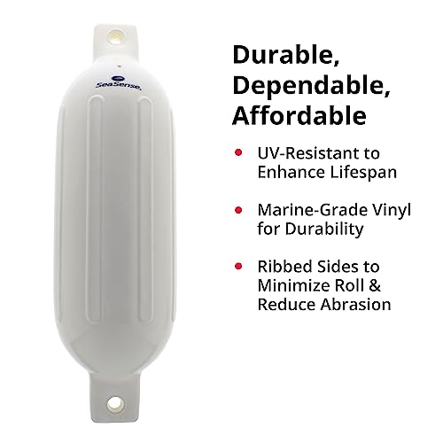 Seasense Wake Defender Inflatable Fenders - Set Of 4, Premium-Grade Boat Fenders & Buoys For Docking - Ribbed Design, Made With Uv-Resistant Marine-Grade Vinyl - 6.5"X23", White #TOP1