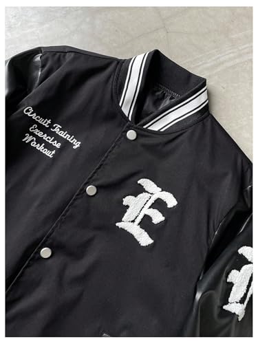 Verdusa Men's Hip Hop Leather Baseball Jacket Streetwear Bomber Jacket with Pockets3