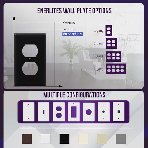 Image of ENERLITES Duplex Receptacle Outlet Wall Plate, Size 1-Gang 4.50 inch x 2.76 inch, Unbreakable Polycarbonate Thermoplastic, UL Listed, 8821-BK-5PCS, Black (5 Pack)