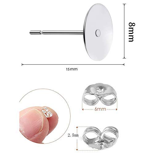 160 Pcs 925 Sterling Silver Plated Earrings Posts Flat Pad Hypoallergenic Flat Pad Earring Studs With 925 Sterling Silver Earring Backs And Rubber Earring Backs For Jewelry Making Findings(5Mm 8Mm) #TOP2