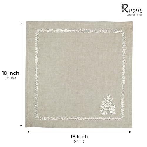 Image of R home Premium Embroidered Cotton Table Napkins Set of 6 Reusable Cloth Dinner Napkins Soft Washable Dining Table Linen Elegant Kitchen Coffee Table Decor (R home Leaf Vine, 45X45 CM)