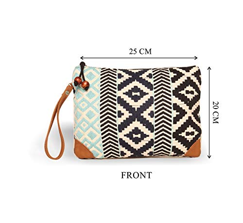Image of ASTRID Striped 7 Cms Cosmetic Pouch (S ASTD0403-3 Black & White & Sea Green)