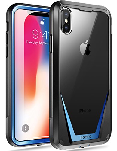 iPhone Xs Case, iPhone X Case, Poetic Guardian [Scratch Resistant Back] [Built-in-Screen Protector] Full-Body Rugged Hybrid Bumper Clear Case for Apple iPhone X (2017)/ iPhone Xs (2018) - Black/Blue