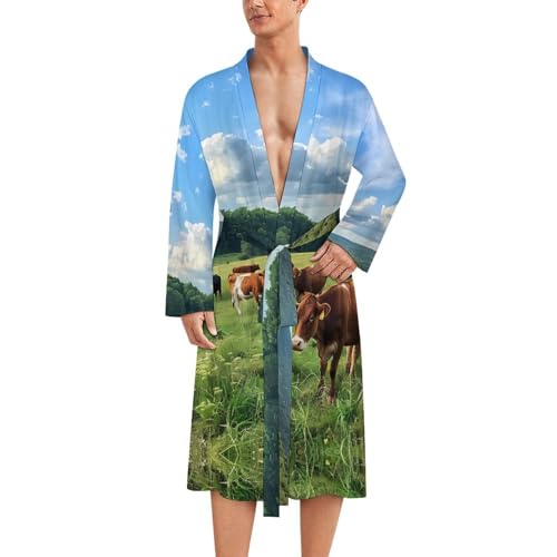 Farmhouse Cows Funny Men's Robe Soft Lightweight Bathrobe Long-sleeve Spa Robes