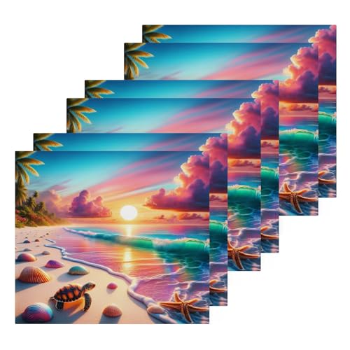 YANENDIE Sandy Beach Colorful Sunset Washcloths Towels, Highly Absorbent and Soft Cotton Face Cloths, 6 Pack Quick Dry Wash Cloths - 12 X 12 Inches