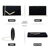 Larcenciel Clutch czarna, elegancka zamszowa torebka ze zdejmowanym łańcuszkiem, klasyczna aksamitna koperta, modna koperta z zamszu, na wesele, imprezę, 22 x 11 x 5 cm