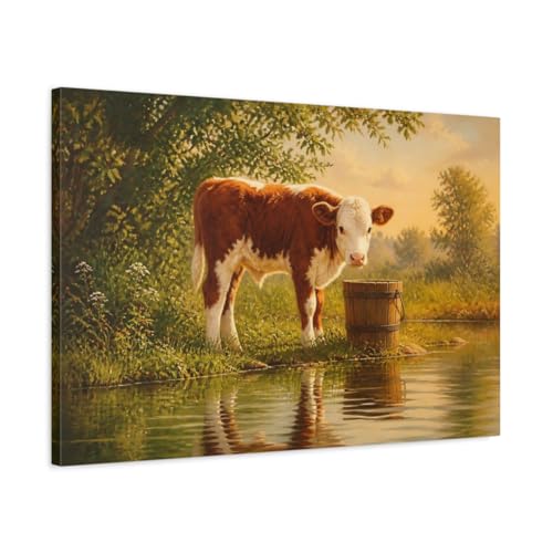 Tableau veau sur toile décoration murale salon grand format horizontal 75x50 cm