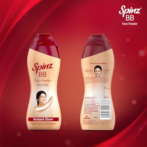 Image of Spinz BB Brightening & Beauty Face Talc for Instant Brightness | Lasts 2X Longer, Covers Dark Spots and Blemishes, Gives Soft and Smooth Skin (Natural Beige) - 70 gm (Pack of 3)