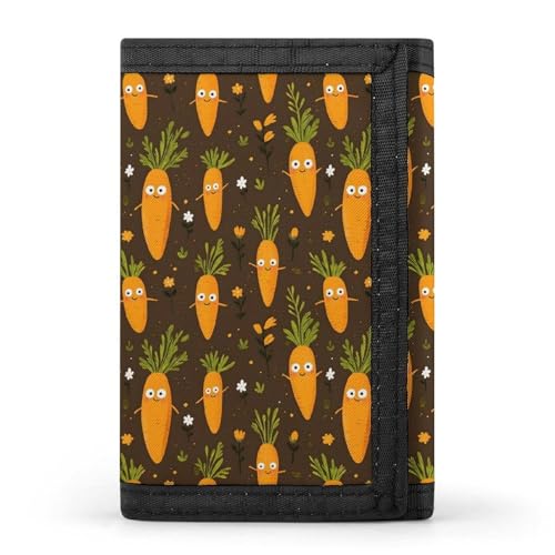 Cartoon Cute Carrot Print Wallet for Men, 8 Credit Card Holder Slim Minimalist Front Pocket Small Mens Bifold Wallets