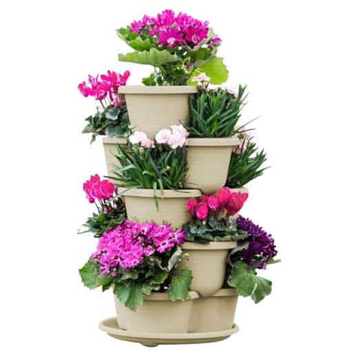 RooTrimmer 5 Tier Vertical Planters Stackable Gardening Planter for Strawberries, Flowers, Herb and Vegetables, White