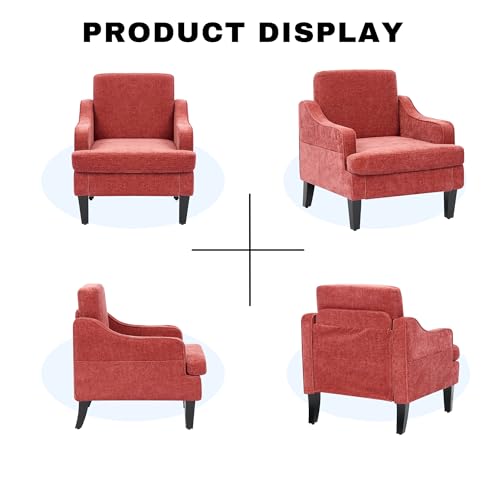 Image of Accent Chair for Living Room,Mid-Century Arm Chair Chenille Fabric Living Room Chairs,Upholstered Reading Chair for Bedroom,Single Sofa Chair with Wood Legs for Apartment (Orange)