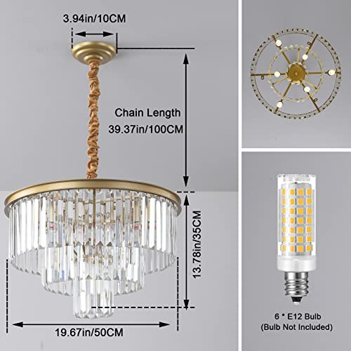 Laiuetai Gold Modern Crystal Chandelier, 3-Tier Round Flush Mount Ceiling Light Fixtures Height Adjustable Pendant Lighting For Dining Room Living Room Bedroom Kitchen Hotel Foyer #TOP4