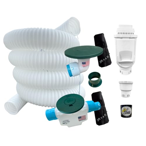 French Drain Man Downspout Extensions Kit (with Basin) Rain Gutter Downspout Extension - Includes Drainage Pipe Gutter Adapter & Cleanout Pop Up Emitter Basin (2 x 3 Gutters White Cleanout)