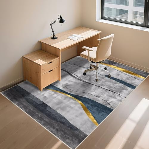 Tapis rectangle anti dérapant gris doré 160x230cm abstrait sur mesure - 8