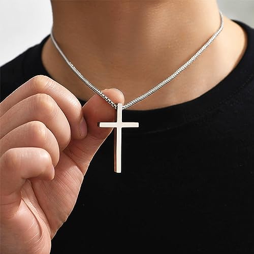 Tocliu Men's Cross Necklace, 20In Stainless Steel Cross Pendant Silver Chain Necklaces Jewelry Christmas Christian Baptism Birthday Gifts Cross Necklace For Men,Father, Husband, Boys, Boyfriend #TOP5