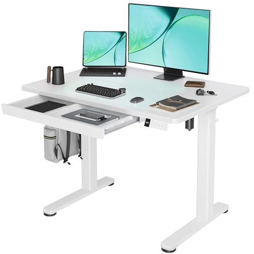 Claiks Standing Desk with Drawers, Stand Up Electric Standing Desk Adjustable Height, Sit Stand Desk Computer Workstation,100x60cm, White
