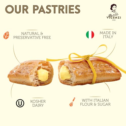 Delizia Pastry Cream by Pasticceria Matilde Vicenzi, Cream Filled Puff Pastry Patisserie Rolls, All-Natural, Kosher Dairy, Made in Italy - 4.41oz (125g) Box, 4-Pack