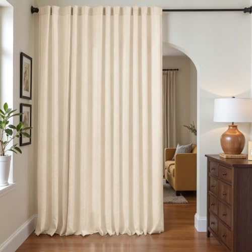 Image of jinchan Lined Linen Curtains Extra Wide Back Tab 100x96 Inch 1 Panel Beige