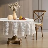 HLC.ME Jolene Floral Lace Tablecloth Round, Lace Fabric Table Cloth for Round Tables, Wrinkle Resistant Tablecloth, Patterned Scalloped Tablecloth (90 Round, Linen Taupe)