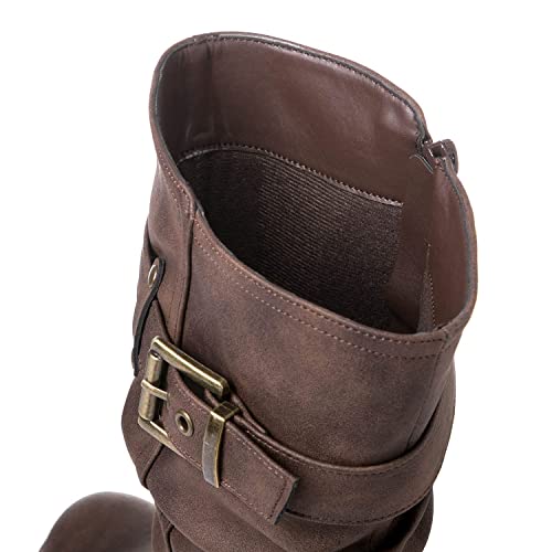 GLOBALWIN Women's Mid Calf Dress Boots Biker Motorcycle Riding Boots Women For Women3