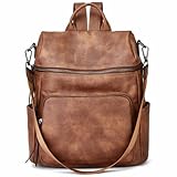 Botimmy Mochila de cuero para mujer, moda convertible para mujer, bolsas de hombro grandes, bolsa de viaje casual, bolsa de libros, 2- marrón