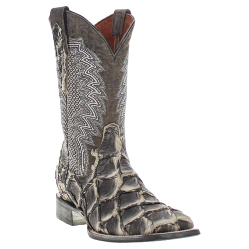 Image of Vaccari Men's Dylan Genuine Pirarucu Fish Leather Broad Square Toe Cowboy Boots