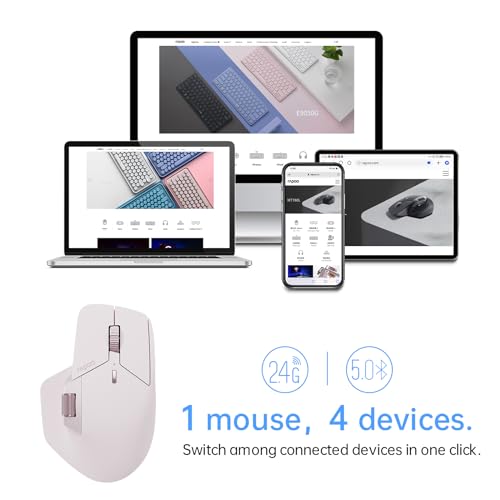 Image of Rapoo MT760Mini Bluetooth Wireless Mouse - Bluetooth 5.0 and 2.4GHz Multi-Mode Connection, Support 4 Devices, M+ Cross Computer Technology, 11 Programmable Buttons,Pink