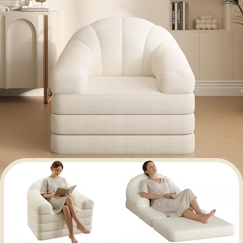 Yaheetech 93' Folding Sofa Bed Convertible Sofa 2 in 1 Sleeper Chair Bed Foldable Couch with Handle Chenille Couch for Living Room, Bedroom, Apartment Beige