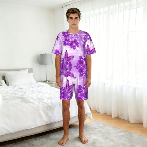 Ensemble de pyjama pour hommes imprimé papillons violets d'été - 3
