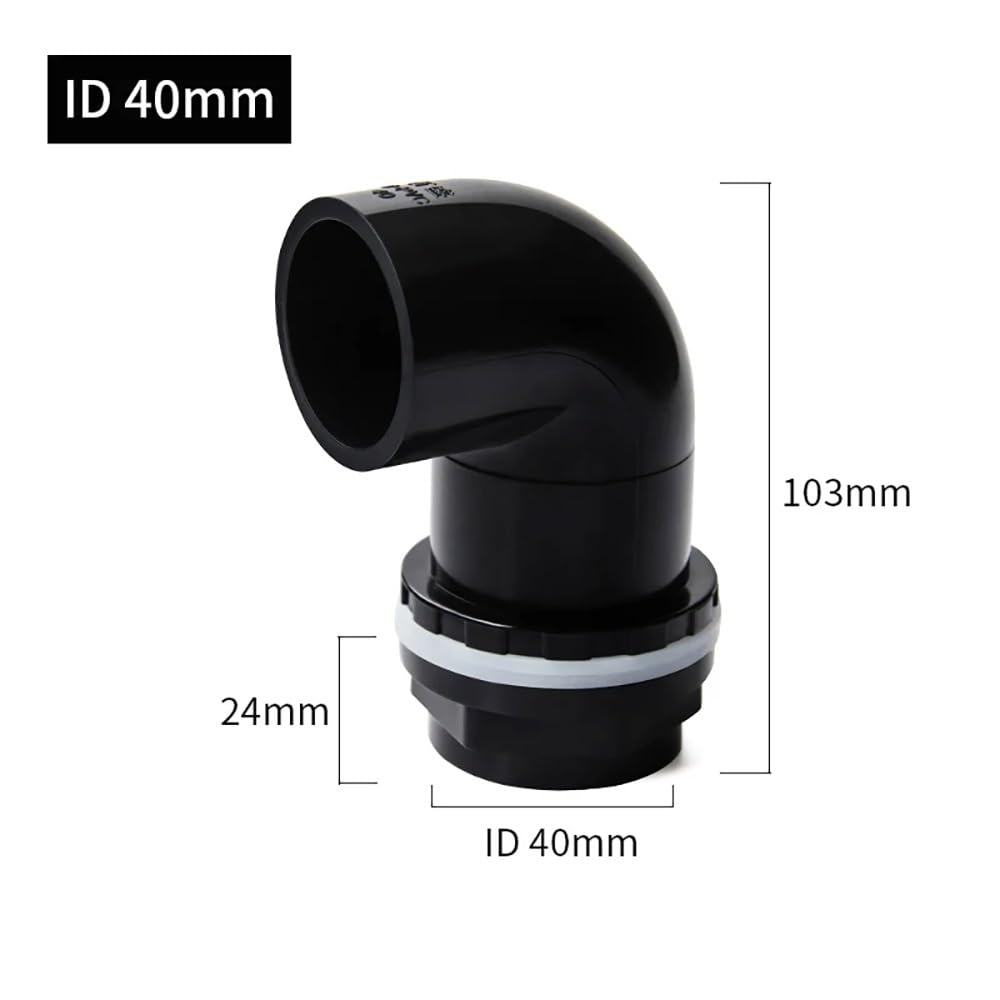 1 Stück 20–50 mm PVC-Aquarium-Ablaufgarnitur mit 90°-Winkelstück – for Überlauf- und Zulaufrohre in Aquarien und Wassersystemen(Black,40mm)