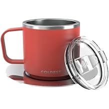 Stackable Insulated Espresso Cup with Saucer by Coldest - Insulated Triple Wall Travel Stainless Steel Travel Double Shot Espresso Coffee Mug with Sliding Lid 4 oz, Crimson Red