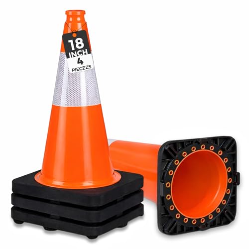 Image of BESEA 4 Pack 18 Inch Traffic Cones with Weighted Black Base