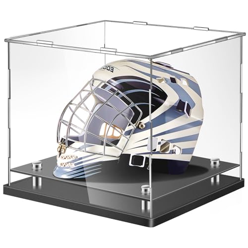 Barydat Football Helmet Display Case 14.2 x 11 x 12.6 Inch Full Size Acrylic Clear Hat Display Crystal Hat Box with Stainless Steel Risers for Basketball Sports Collectibles Showcase Memorabilia