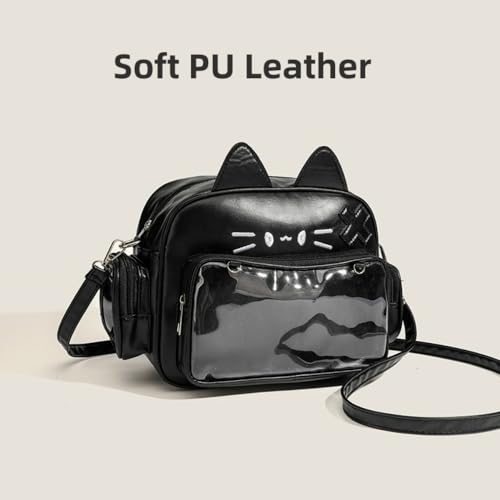Image of Cat Ita Bag Pin Display Backpack for School PU Leather Preppy Backpack for Girl Y2k Single Shoulder Crossbody Bag
