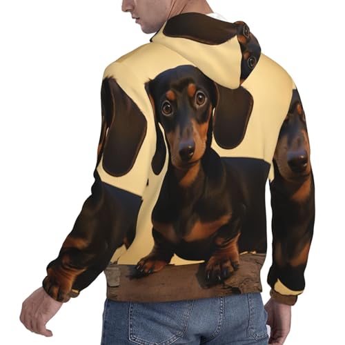 Men's Fleece Pullover Hoodie Long Sleeve Hooded A cute dachshund Sweatshirt Casual Shirts With Pockets Small Black4
