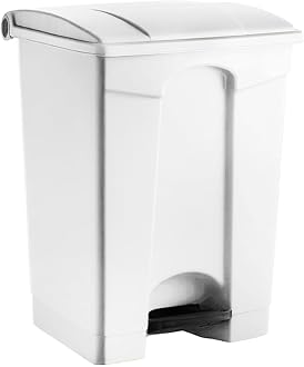 Plastic Garbage Bin with Foot Pedal, Hands-Free Garbage Can, White, 18 Gallon Rectangular Step-On Commercial Trash Can for Restaurant/Office/Kitchen
