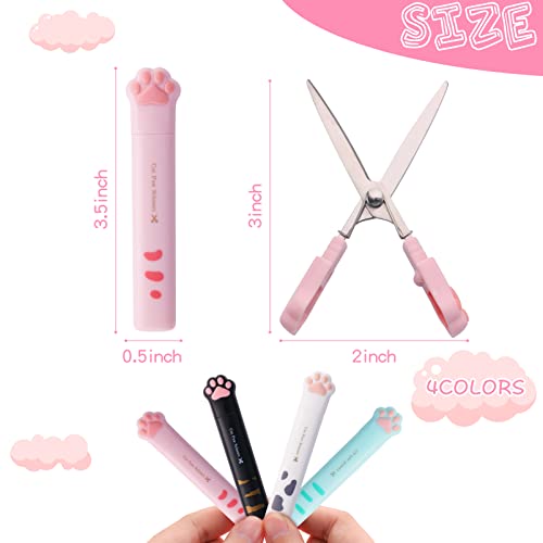 4 Pieces Cute Mini Scissors, Cartoon Cat Paw Stainless Steel Craft Scissors, Folding Stationery Scissors With Safety Cover, Portable Safety Scissors For Paper Cutting, Scrapbooking, Crafting #TOP1