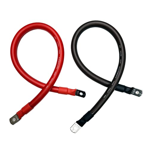 PAKA HAND TOOLS 2/0 AWG Gauge Red OR Black Battery Inverter Cables Solar, RV, Car, Boat ,Made in The USA by PAKA Tools (2 FEET,Both END 3/8, Black)