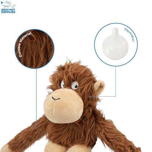 Image of Best Pet Supplies Interactive Squeaky Dog Chew Toy, Ideal Dog Toys for Chewers, Small, Medium & Large Dogs, and Fetch Lovers - O-Hug-Atan (Brown), Large