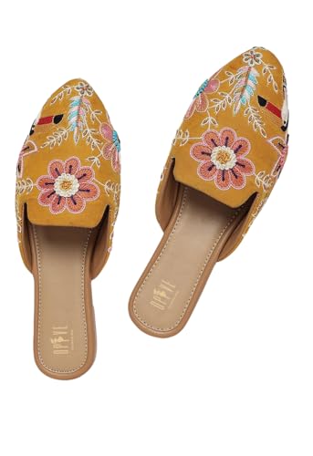 Image of OPIVE's Mehandi Women's Mojari Jutti Ethnic Punjabi Juttis Traditional Flat Embroidered Canvas Fancy Bellies Comfortable Sole for Womens & Girls