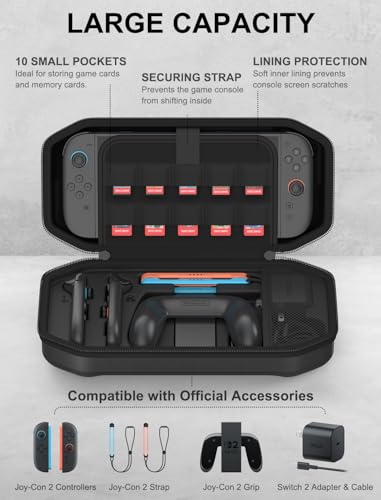 Image of JUSPRO Carrying Case for Nintendo Switch 2, Hard Shell Travel Case with Large Storage for Console & Accessories